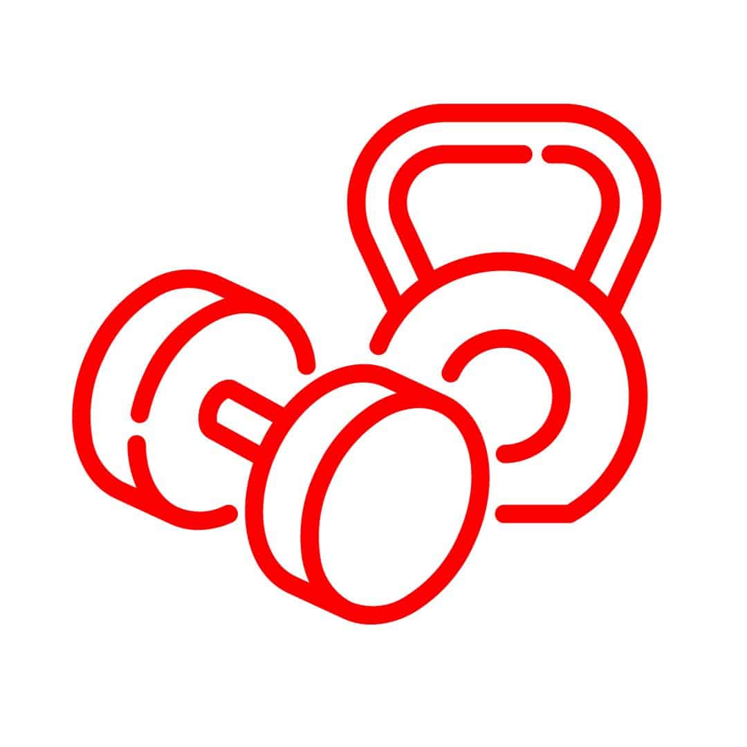 Illustration of a dumbbell and a kettlebell
