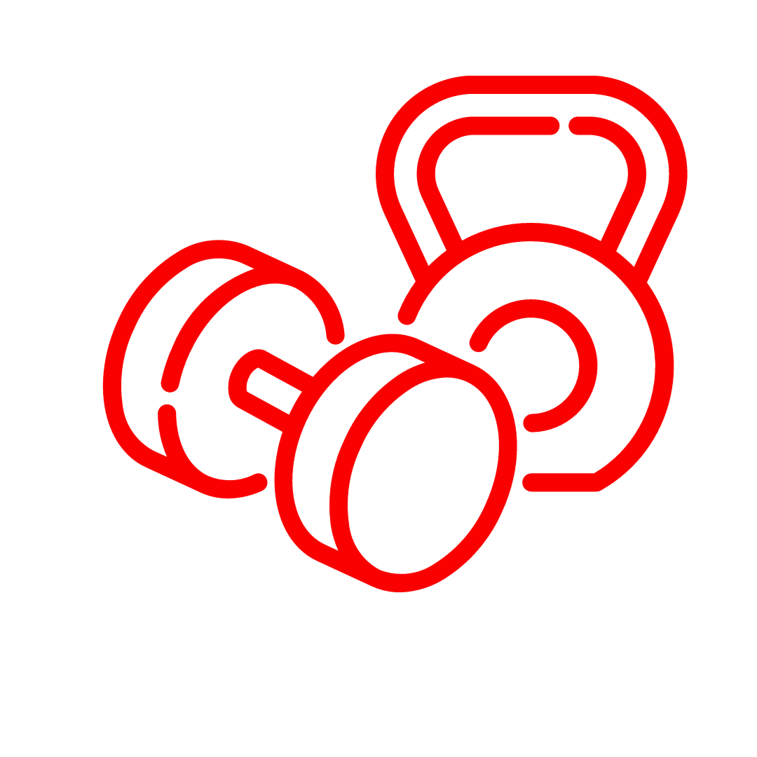 Illustration of a dumbbell and a kettlebell