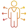 Illustration of a person in office attire with six arrows pointing outward
